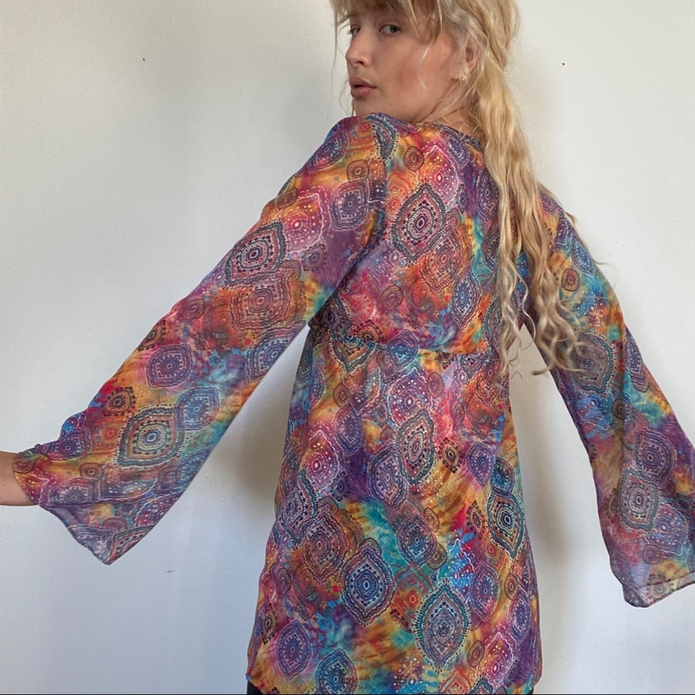 Ultra colorful long sleeve flared coverup - Picture 2 of 7